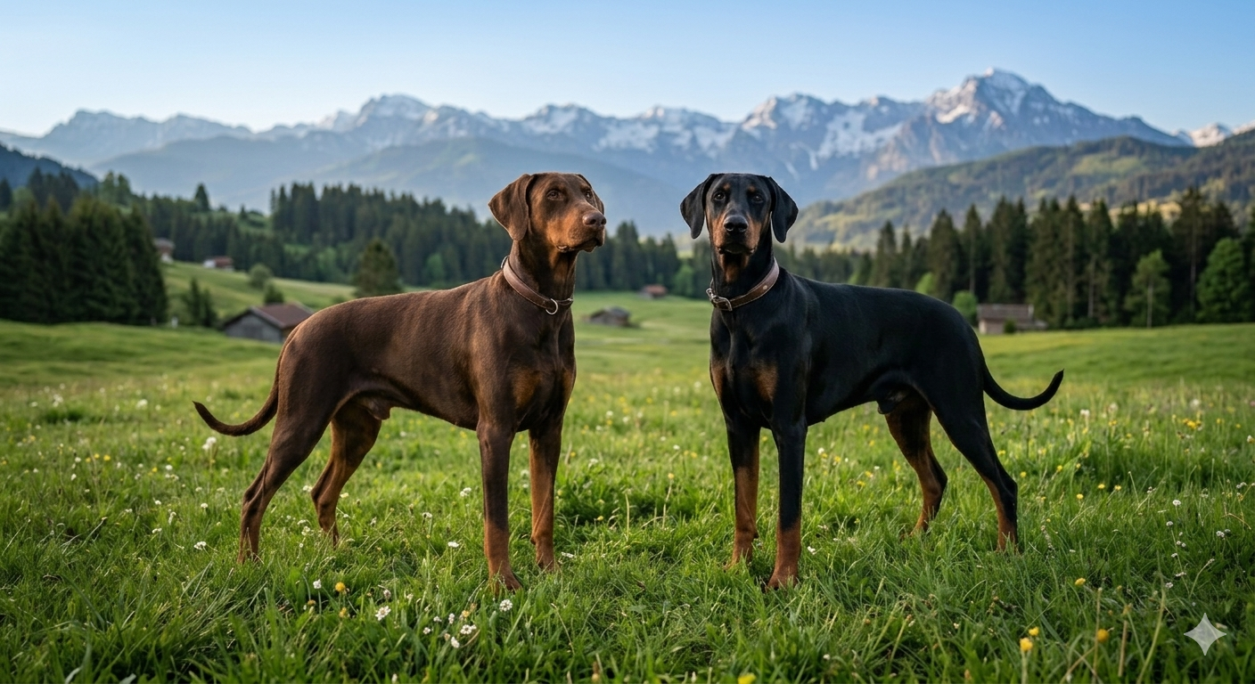zwei Dobis stehend